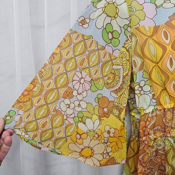 NWOT Emma & Michelle Orange Blue Floral Patchwork Hippie Dress Maxi Boho S - Picture 3 of 13